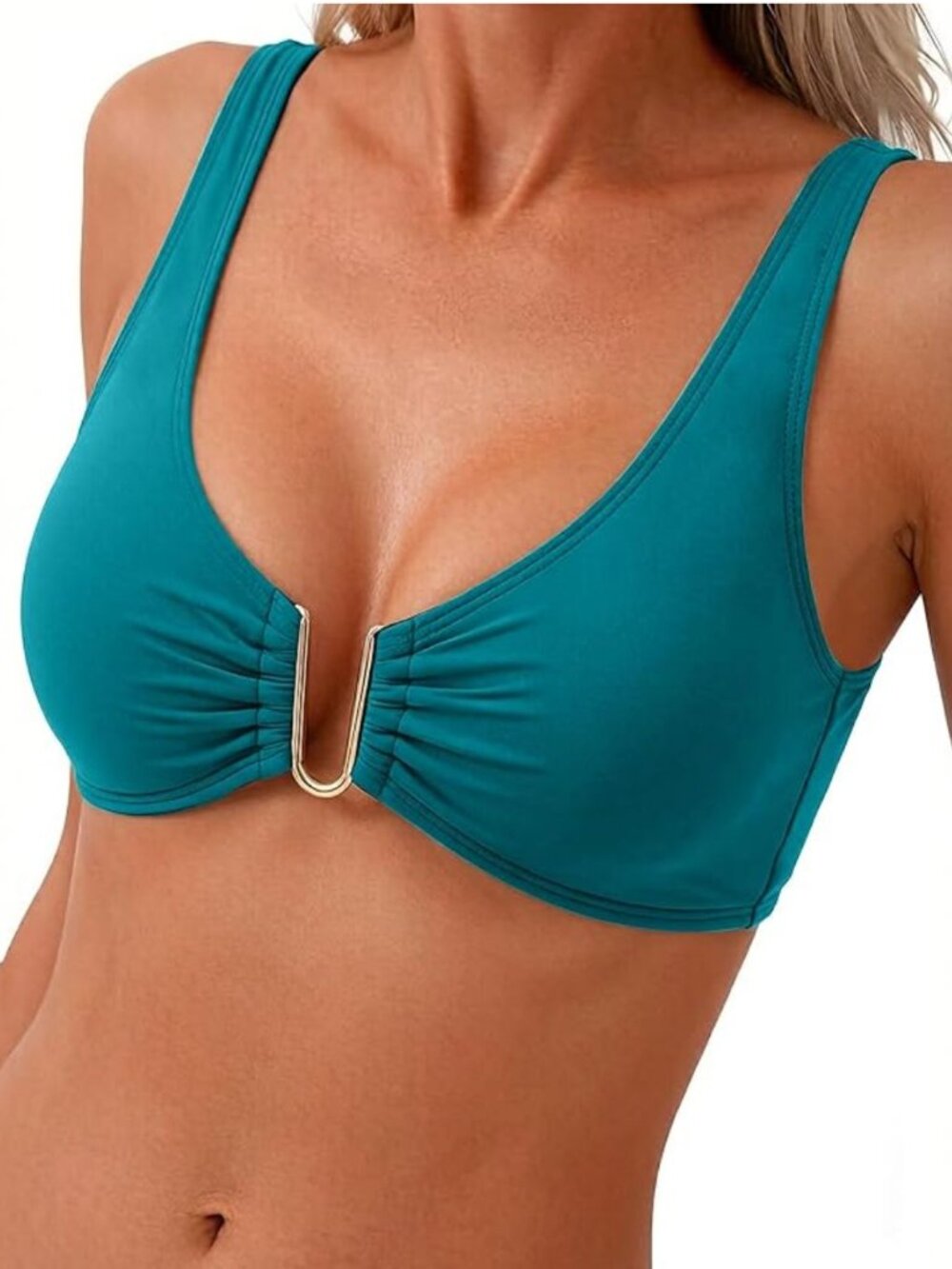 NWOT Jolefille Bikini Swim Top Lace Up Tie Back Peacock Green Teal  Medium
